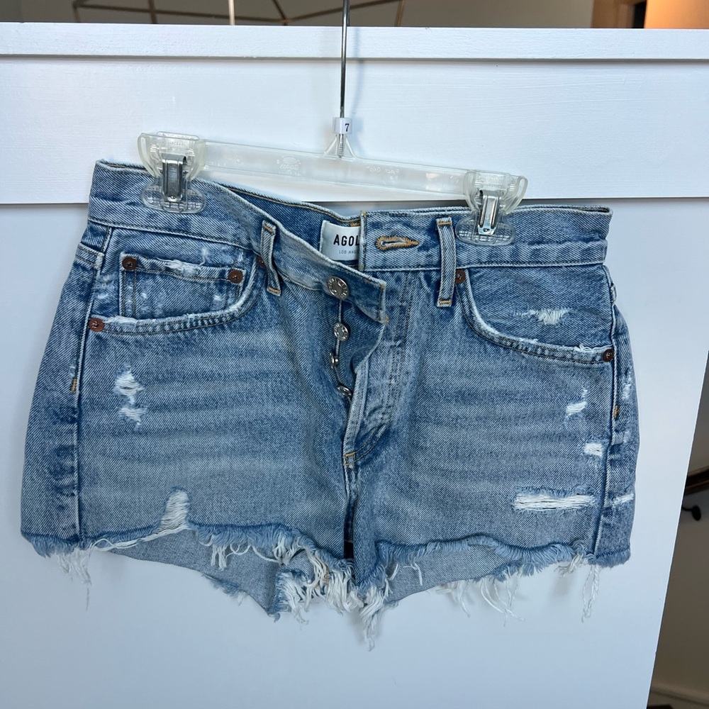 Agolde Women's Frayed Hem Jean Shorts - Light Blue